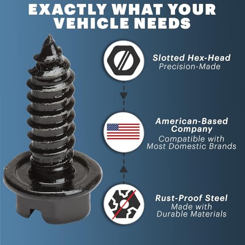 Black Zinc Plated License Plate Screws (8 Pack) - 1/4-14x3/4 Slotted Hex Washer Head - Automotive License Plate Fasteners