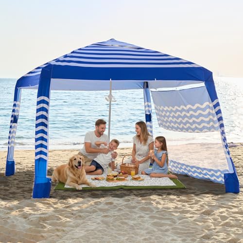 Zeraty Beach Cabana 8'×8', Portable Beach Canopy Easy Pop Up, Beach Tent Sun Shelter with Side...