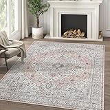 jinchan Area Rug 5x7 Accent Rug Indoor Vintage Floor Mat Soft Printed Distressed Carpet Grey Pink Non Slip Washable Floorcover for Kitchen Living Room Bedroom Dining Room