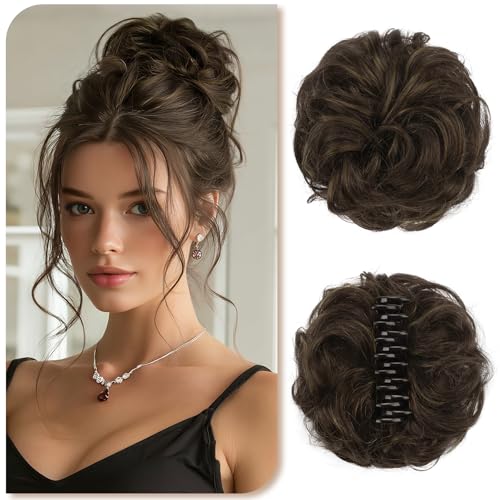 Sofeiyan Chignon en Cheveux Humains, Postiche Bouclé Messy Bun avec Pince, Extensions de Cheveux Bouclés Naturel Clip Bun pour Femmes, Clip in Claw...
