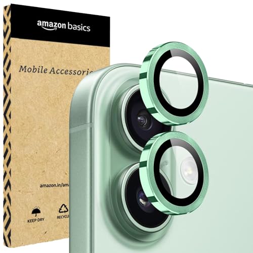 Image of amazon basics Camera Glass Lens Protector Ring for iPhone 17 Case Friendly with Edge to Edge Coverage and Easy Installation (Green)