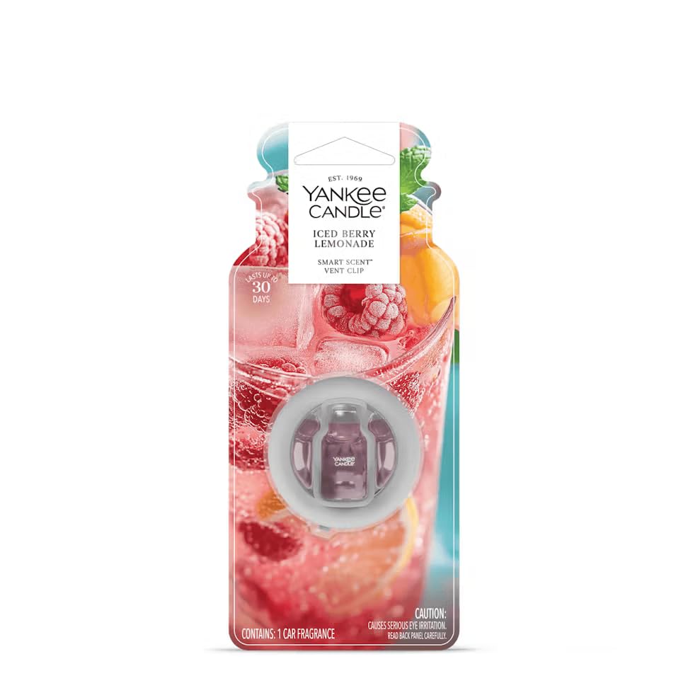 Image of Yankee Candle Smart Scent Vent Clip Car Air Freshener, Adjustable Fragrance Strength, Long Lasting Up to 30 Days, Odor Neutralizing Car Fragrance, Iced Berry Lemonade (Pack of 6)