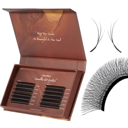 DeceMars 2 Trays 6D Layered Eyelash Extensions 1320 Fans Camellia Lash Extensions 0.07mm D 11mm 12mm Soft Easy Fan Wispy Volume Fox Eye Lashes Black Clusters for Professional Salon Use 12 Rows image 4