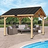 Endark 11x12 FT Solid Spruce Wood Gazebo with Waterproof Asphalt Roof, Outdoor Permanent Hardtop Gazebo Canopy for Patio, Garden, Backyard