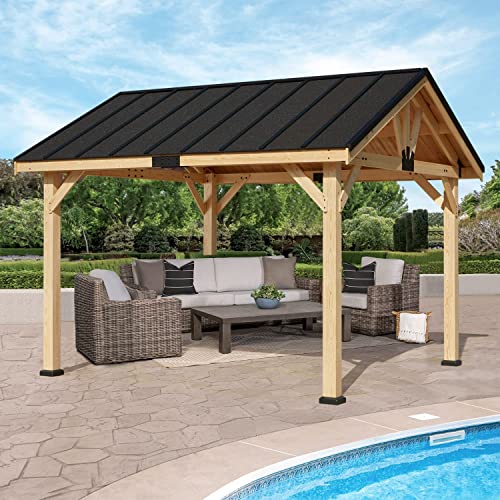 Endark 11x12 FT Solid Spruce Wood Gazebo with Waterproof Asphalt Roof, Outdoor Permanent Hardtop Gazebo Canopy for Patio, Garden, Backyard