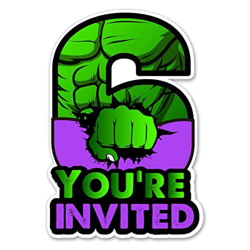 20 Super Hero 6Th Birthday Party Invitations With Envelopes Double Sided Green Superhero Shaped Fill-In Invitations Invites For 6 Year Old #TOP6