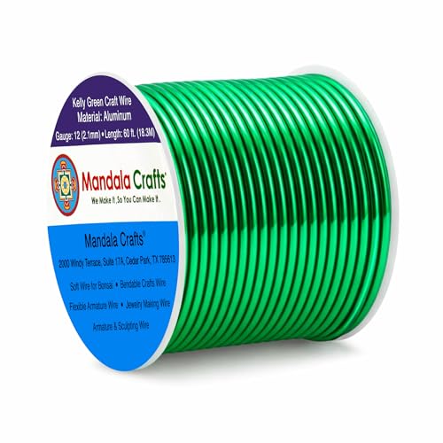 Image of Mandala Crafts 12 Gauge Kelly Green Anodized Aluminum Craft Wire, 60 FT | Colored, Flexible, Bendable, for Bonsai, Armature, Sculpting, Wire Wrapping, Jewelry Making, Weather & Tarnish Resistant