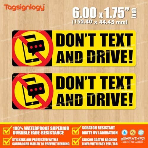 Image of (2 Pack) Don't Text and Drive - Waterproof No-Fade Matte UV Weatherproof Vinyl Decal Car Sticker for Bumper, Trunk, Window - Safety Reminder [6.00 inch x 1.75 inch inch]