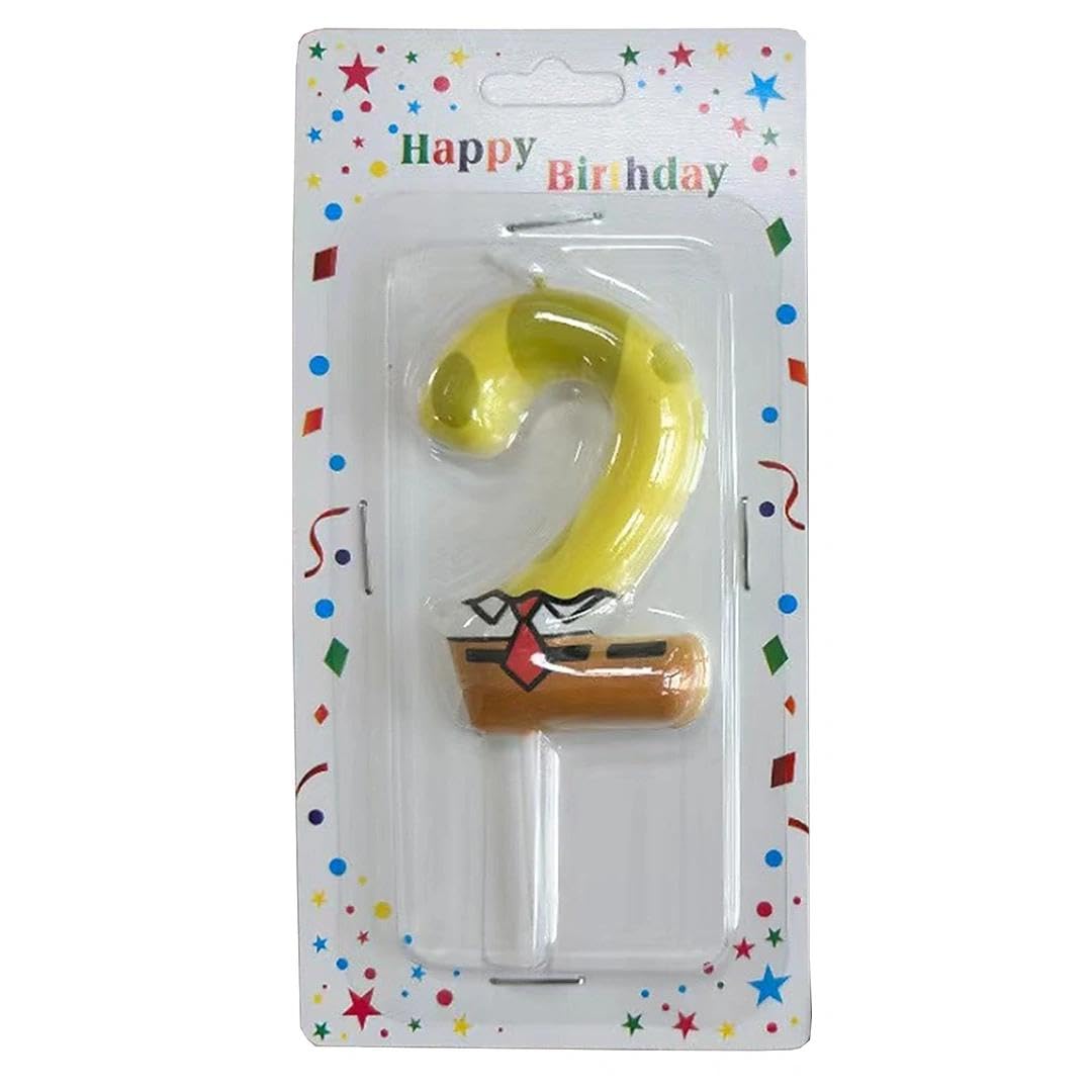 Yellow Number 2 Candle Theme Number Cake Candle Cupcake Topper Decorations for Birthday