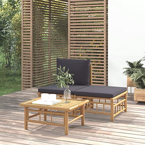 LAPOOH Set de Muebles de jardín 3 Piezas bambú con Cojines Gris Oscuro, Conjunto Jardin Exterior, Muebles Jardin Exterior, Conjunto Terraza, Terraza Exterior Chill out, Garden Furniture 362305