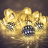 Moroccan String Lights Battery Powered 20 Silver LED Globe Lights with Timer for Wedding Party, Birt