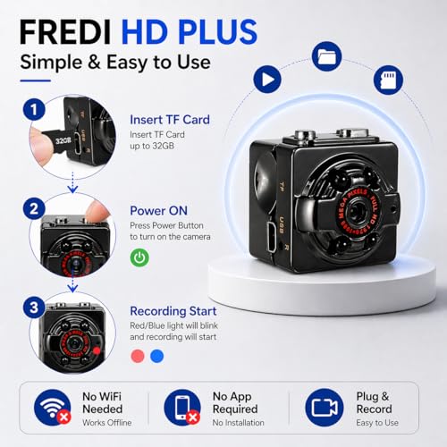 Image of FREDI HD PLUS Mini Camera 1080P HD Body Cam with Clip, Small Travel Vlogging Camera, Motion Detection, 32GB TF Card Support, Compact Wearable Video Recorder for Home Office Outdoor Use