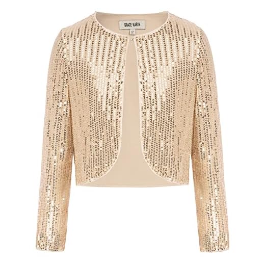 Sequins Cardigan for Girls Long Sleeve Shiny Girls Bolero Shrug Gold 6Y