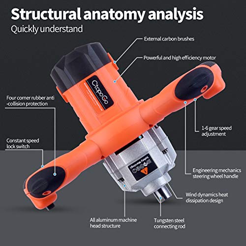 1600W Portable Electric Concrete Cement Plaster Grout Paint Thinset Mortar Paddle Mixer Pro Drill Mixer Stirring Tool Adjustable 6 Speed Handheld Standard 110V (1600W Orange)