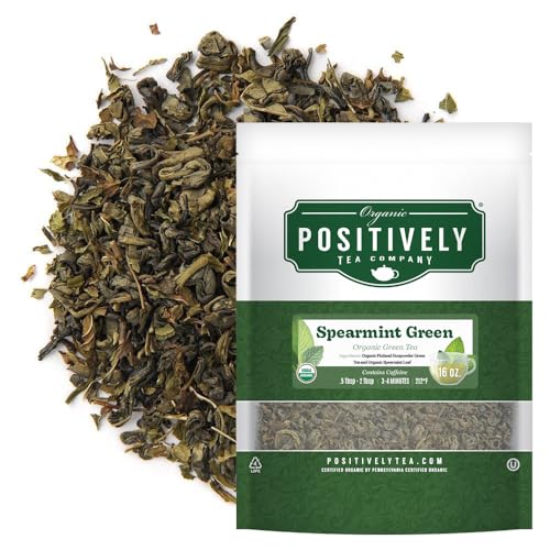 Image of Positively Tea, Organic Spearmint Green, Green Tea, Loose Leaf, 16 Ounce