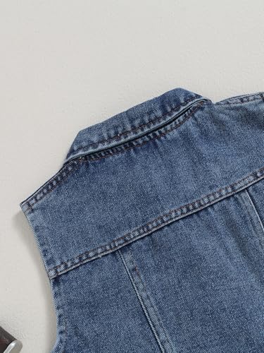 Kids Girl Boy Denim Vest Coats Sleeveless Turn Down Collar Button Closure Jackets Trendy Outwear4