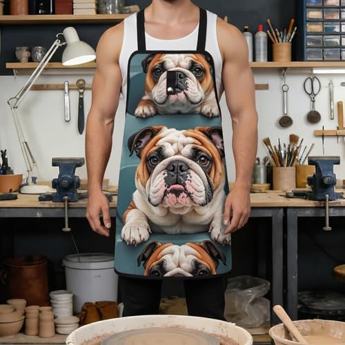 Delantal de trabajo BTCOWZRV con perro bulldog inglés miniatura 4