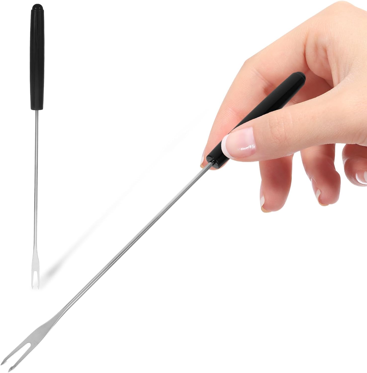 6pcs Stainless Steel Fondue Forks Set Black Plastic Handles Chocolate Dipping Fruit Skewers Cheese Fondue Dessert Serving Home and Party Use