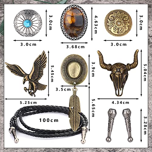 Sailimue 6 Pcs Leather Bolo Tie Turquoise Handmade Round Shape Western Cowboy Native American Bola Tie For Men Women #TOP1