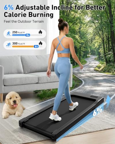 Image of DeerRun Walking Pad with 6% Incline, 3 in 1 Under Desk Treadmill for Home Office & Small Spaces, 2.5HP Quiet Walking Pad Treadmill with 300lb Capacity, 0.6-3.8MPH, App & Remote Control