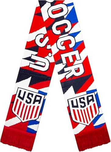 Icon Sports Officially Licensed USA Soccer Supporter Scarf – Red, White & Blue Geometric Knit Fan Scarf with USA Crest - Home Color