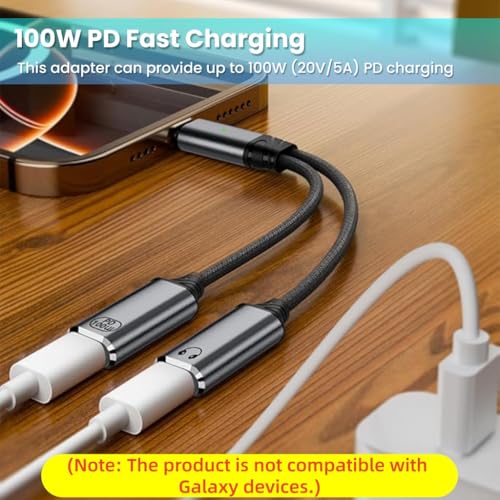 Image of Verilux 2 in 1 Type C to Type C Audio & Charging Connector, PD 100W USB C Male to Female Cable Fast Charging with Simultaneous Wired Headphone Connection for iPhone 16 /15 /Plus /Pro /Max, Galaxy S25 /S24