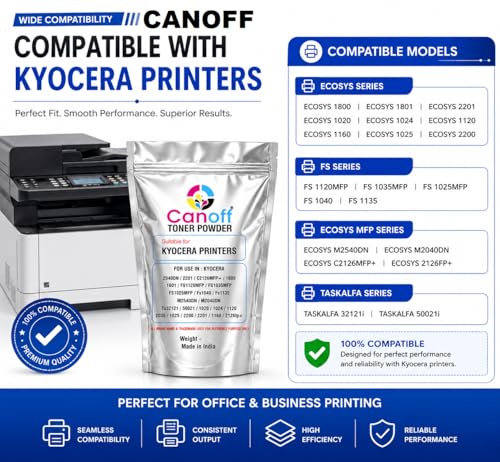 Image of CANOFF Toner Powder for KYOCERA TASKALFA 1800 1801 2200 2201 2540 2560 3040 3060 6025 6030 6525 ECOSYS 1024 1035 1120 1135 2035 2040 2530 2640 Printer and Copier (1Kg. Toner Powder)
