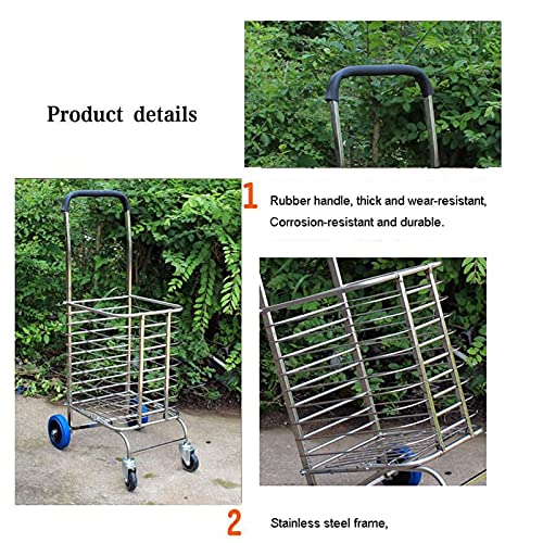 Zusammenklappbarer Mehrzweckwagen aus Edelstahl – leichter 4-Rad-Kletter-Einkaufstrolley, langlebiger Lebensmittel- und Wäsche-Organizer, tragbar für einfachen Transport – Bild 7
