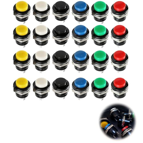Jetstream 24 Piezas Pulsador Momentaneo, 16mm Interruptor Pulsador, Momentary Push Button On Off Switch, compatible con Interruptores de Botón en Miniatura de Bocinas de Automóvil, Timbres