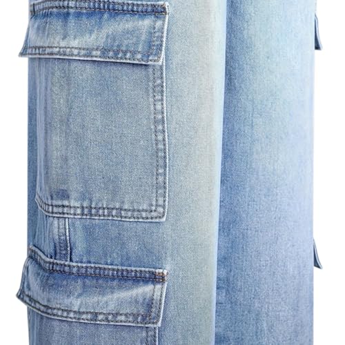 Tween Girls Cargo Jeans Elastic Waistband Wide Leg Y2K Pants with Multiple Pockets Baggy Denim Pants for Teens Girls3