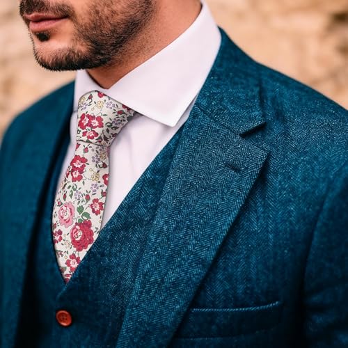 Image of Barry.Wang 100% Cotton Floral Ties for Men 63 inch Extra Long Necktie Clip | Fashion Cotton Printed Neckties,Wildflower 2.76 inch Ties Skinny,Gift Box,Groomsmen Wedding Engagement Graduation