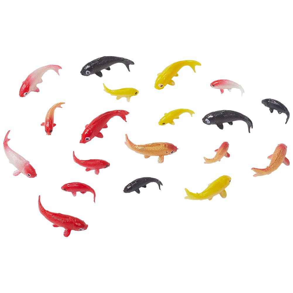 CREATCABIN 20 Figurine Miniature Poisson Koi Figurine Poisson Doré Rouge Jaune Coloré Petit Mini Imitation d'animaux Plastique Ornements Porte Bonheur Décoration pour Réservoir Affichage Jardin