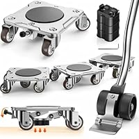 WOUOW Möbeltransportrollen Set mit Parkfunktion, Schwerlast Möbelroller mit Möbelheber für schwere Gegenstände, 360° drehbare Gummiräder, stabile Langzeitplatzierung, Maximale Belastung 500 kg