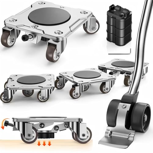 WOUOW Déplace-Meuble avec roulettes et Fonction Parking – Chariot de Transport pour Meubles Lourds, Roues Pivotantes 360°, Panneau en Acier Carbone,...