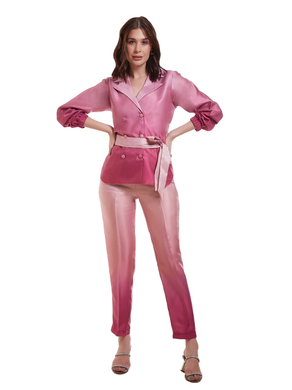 fusionic Pink Gradient Belted Jacket Set-picture-55