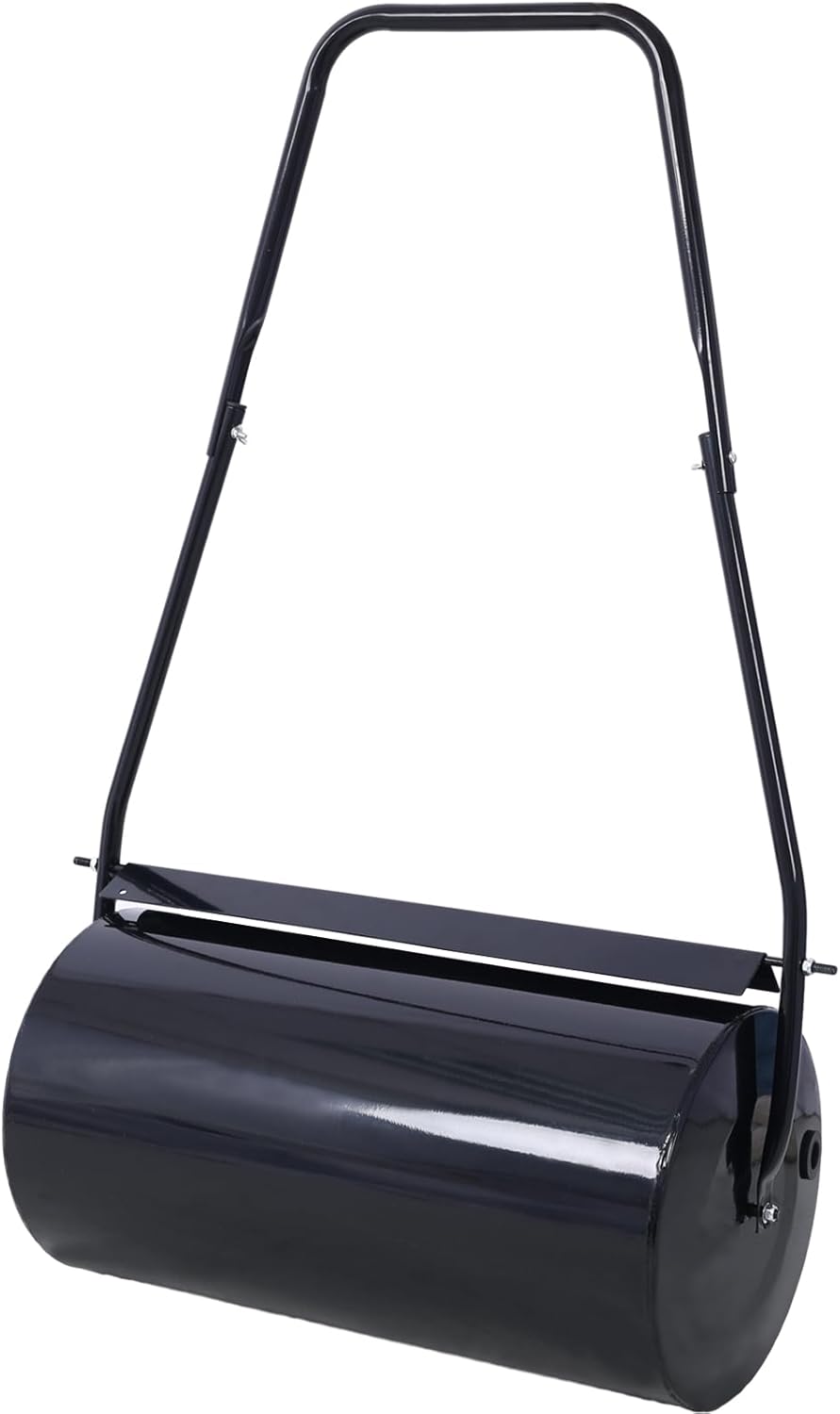 Heavy Duty Lawn Roller - 13 Gallon Capacity Plug Hole U-Shaped Ergonomic Handle No-Power Design | Tow Behind Water/Sand Filled Sod Drum Roller for Garden Yard Park Black