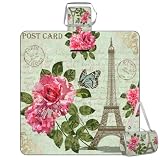 TropicalLife Picknickdecke Paris Postkarte Quadratisch Paris Vintage Wasserdicht Faltbar Indoor Outdoor Matte Teppiche für Camping Strand Park Familientreffen Aktivitäten