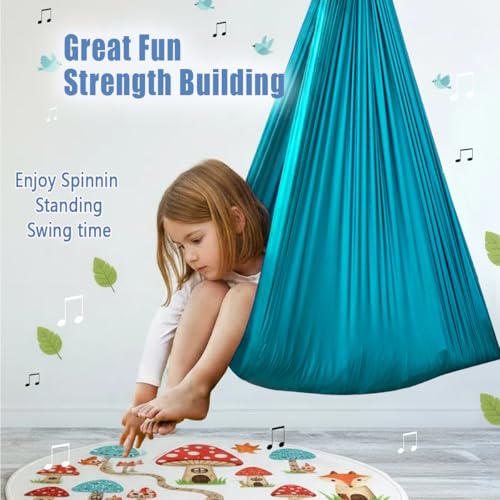 Image of Sensory Swing for Kids & Adults, Therapy Joy Swing for Autism, ADHD, SPD, Snuggle Swing Holds up to 300lbs has a Calming Effect on Children with Sensory Needs (Cynaic, only Fabric)