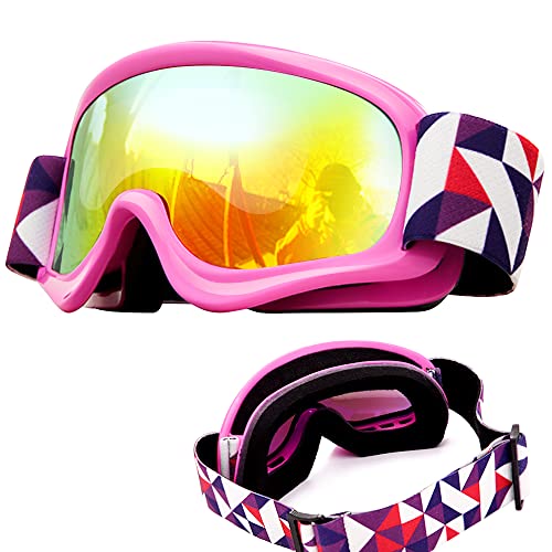 Tyuodna skibrille kinder, Anti-Fog Skibrille sonnenbrille kinder,UV-Schutz ski Goggle,Skibrille für Brillenträger,Schutz Winddicht Snowboadbrille,Skibrillen (Rosa)