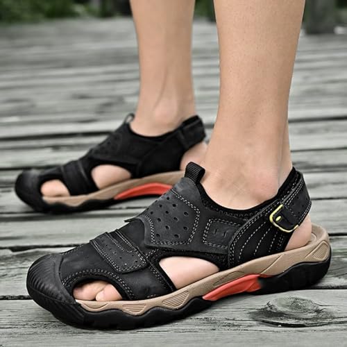 Mens Leather Sports Sandals for Men Closed Toe Hiking Outdoor Athletic Casual Walking Fisherman Sandals Adjustable Water Shoes Summer3