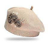 Women Beret Hats Fashion French Style Artist Cap Handmade 3D Flowers Knit Elegant Beanie Hat for Lad