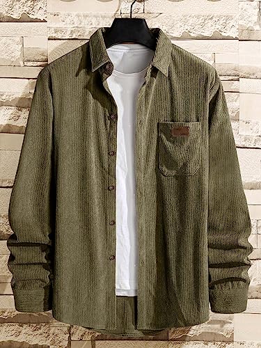 Image of Comdecevis Men's Corduroy Shirt Long Sleeve Shacket