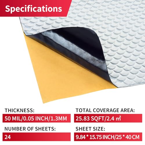 AggSound 1,3mm 12Stücks 40×25cm Alubutyl Anti Dröhn Dämmmatte, selbstklebend Isolierung für Autos, KFZ Lärmschutz, Schalldämmung und Schallschutz(1,12㎡)