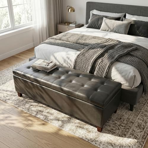 Image of Ottoman with Storage 51 inch Faux Leather Storage Ottoman Bench