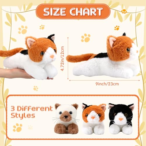 Image of 3 Pcs 9 Inch Cat Stuffed Animal Plush Gift Cute Kitten Plush Toys Small Cat Stuffed Animal Sleeping Gifts for Boys Girls Pet Party Favors(Cute Style)