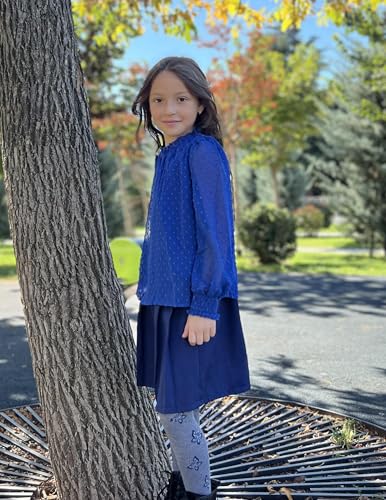 Image of Arshiner Girls Long Sleeve Shirts Chiffon Blouses Swiss Dot Frill Neck Top