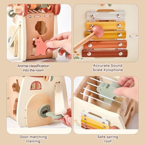 Juguetes de madera para bebés y cubo de actividades interactivo infantil 4