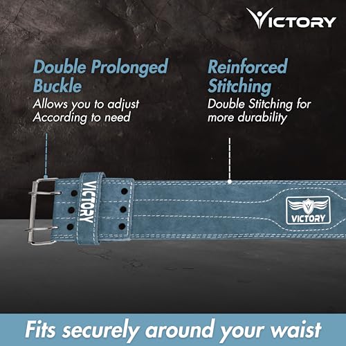 Image of VICTORY Weight Lifting Belt, Genuine Leather Weight Lifting Belt 4 inch inch Durable Comfortable Lower Back Support for Men Women | Body Fitness Gym Back Support Weightlifting Belt (Grey, L)