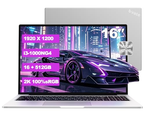 bvate Ordenador Portátil 16 Pulgadas Win11 16+512GB SSD Soporte 1TB SSD Expansión Portátil Gaming Ventilador Refrigeración Core i3（hasta 3,2 GHz） 5G WiFi BT4.2 Mini Puerto Multimedia 1920x1200-Silver
