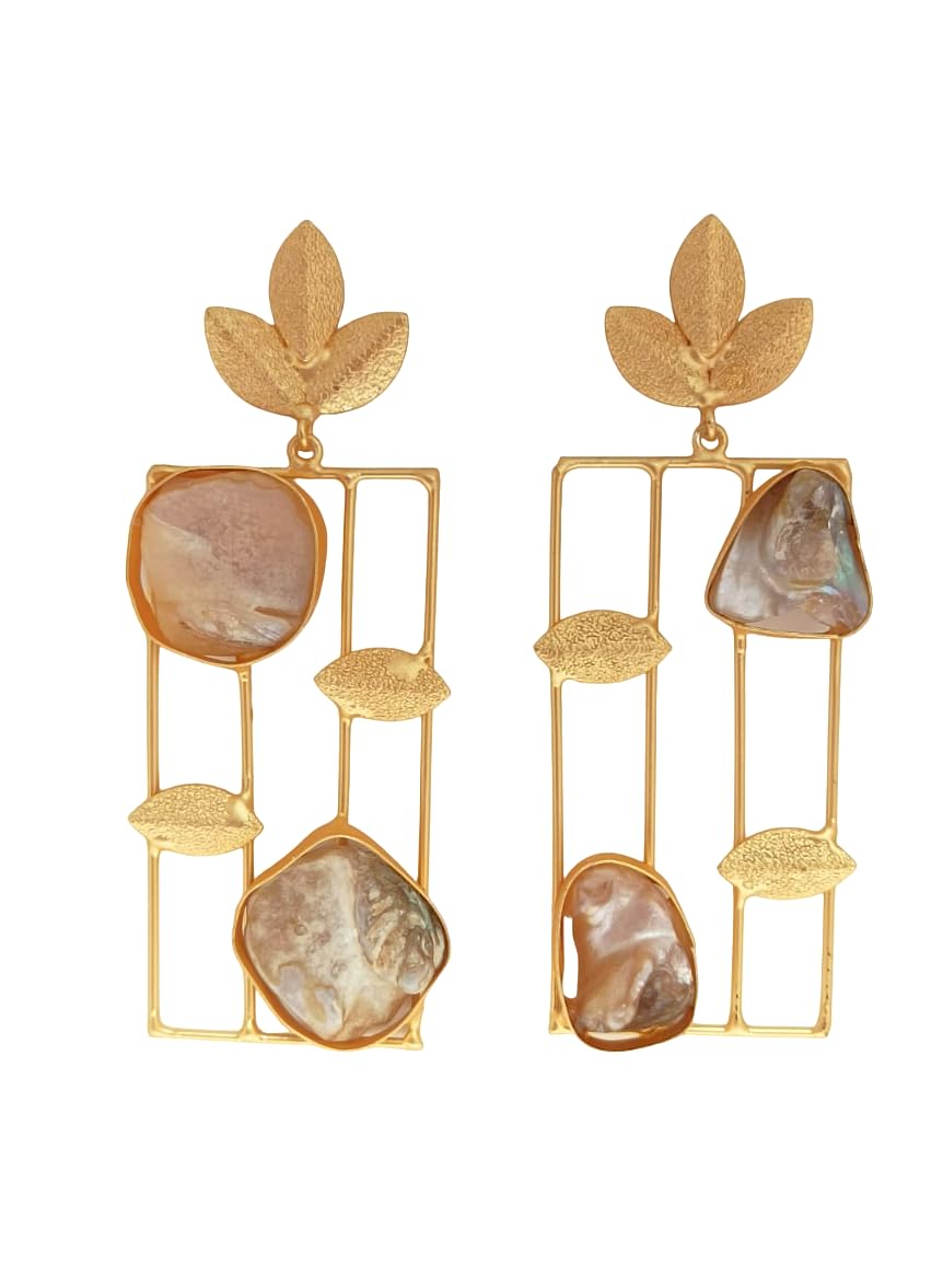 Handcrafted Leaf Design Statement Earrings with Semi-Precious Stones, Gold Tone for Girls and Women (B0DBG4VRMN) Amazon Price History, Amazon Price Tracker